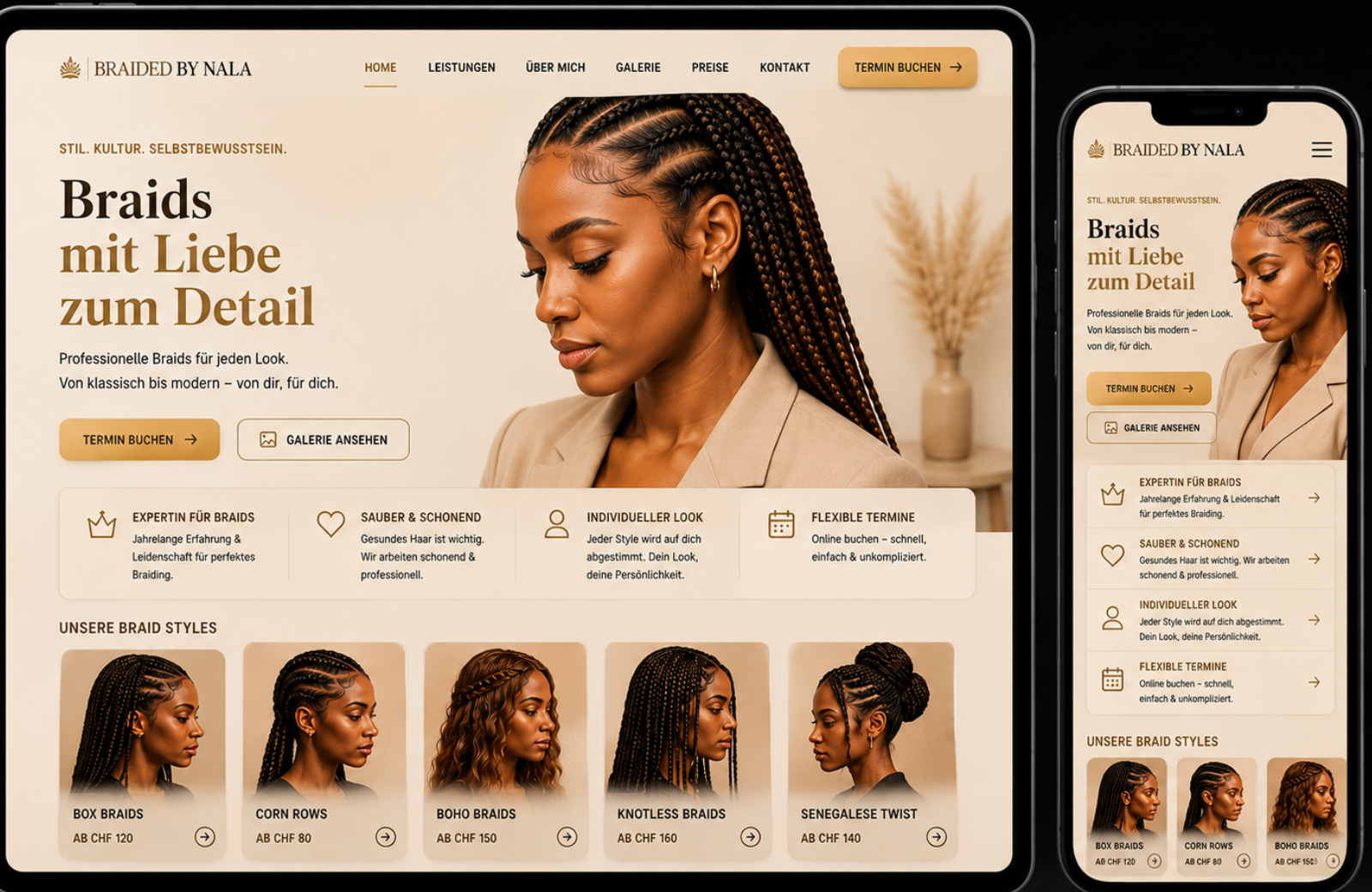 Webdesign Beispiel – Braided by Nala
